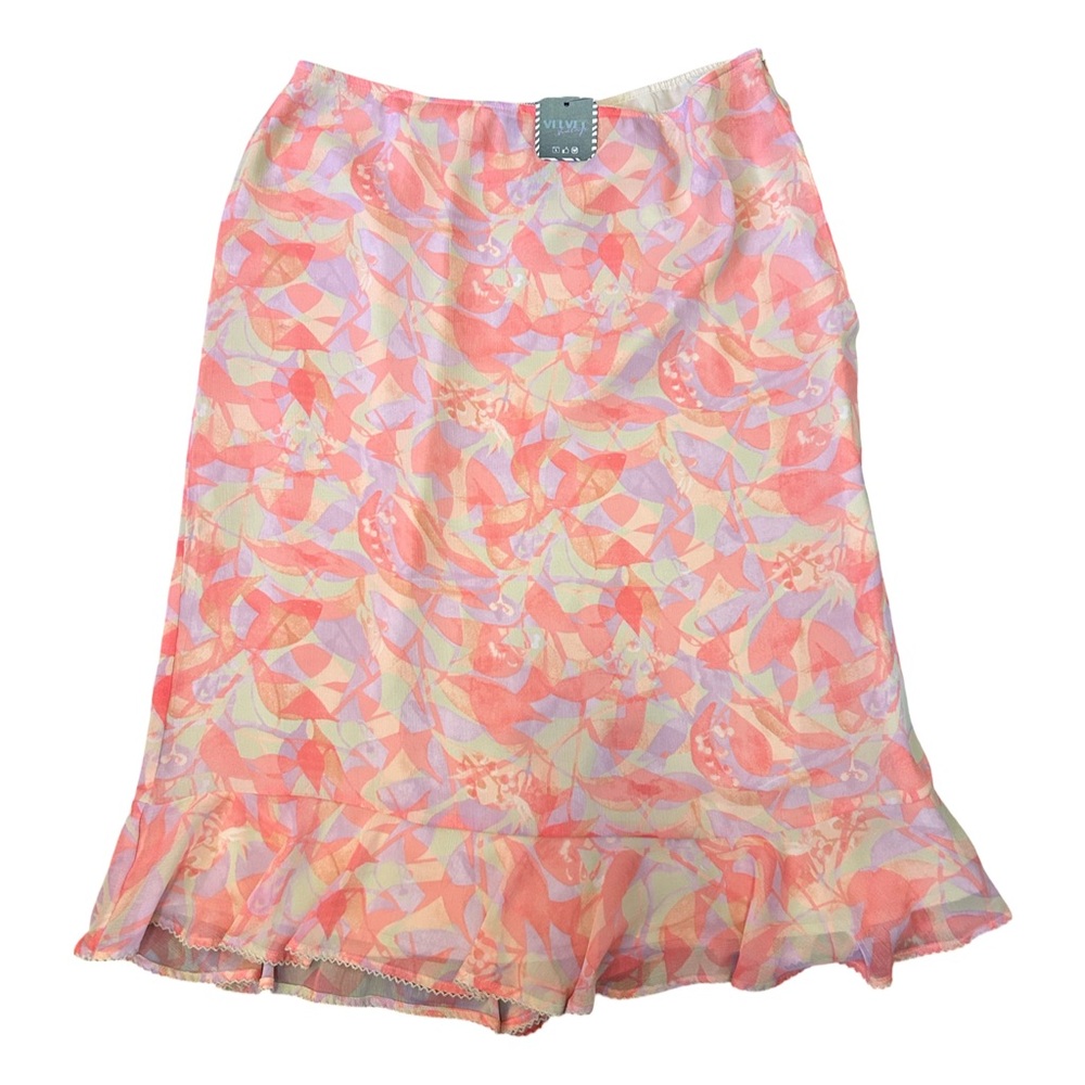 Pink and Orange Ruffled Midi Skirt